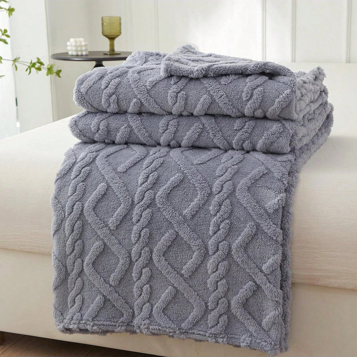 Geometric Coral Fleece Blanket – 7 Colours & 6 Sizes – GRAY / 70x100cm
