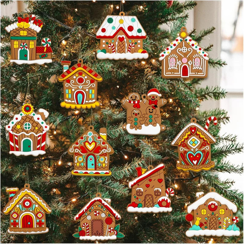 Gingerbread House Christmas Ornaments – 12 Pack - A - LOWZY