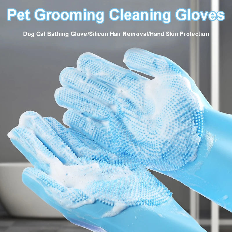 Silicone Pet Bathing & Grooming Gloves
