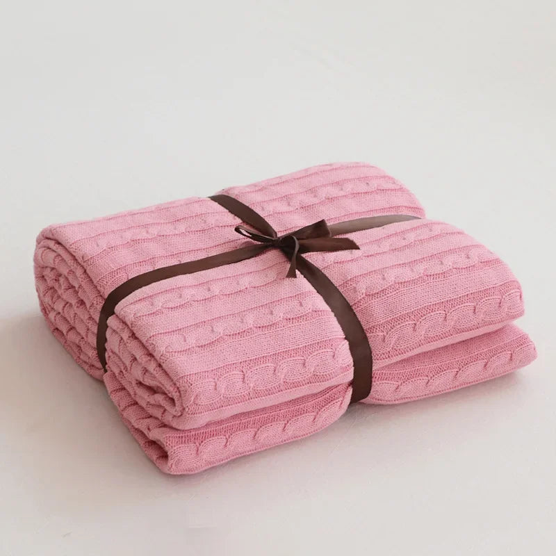 100% Cotton Knitted Throw Blanket – 2 Sizes – 22 / 110x180cm