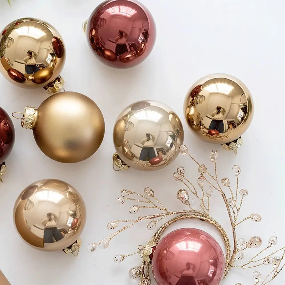 Painted Glass Christmas Baubles – 6 Pack - Style 4 - LOWZY