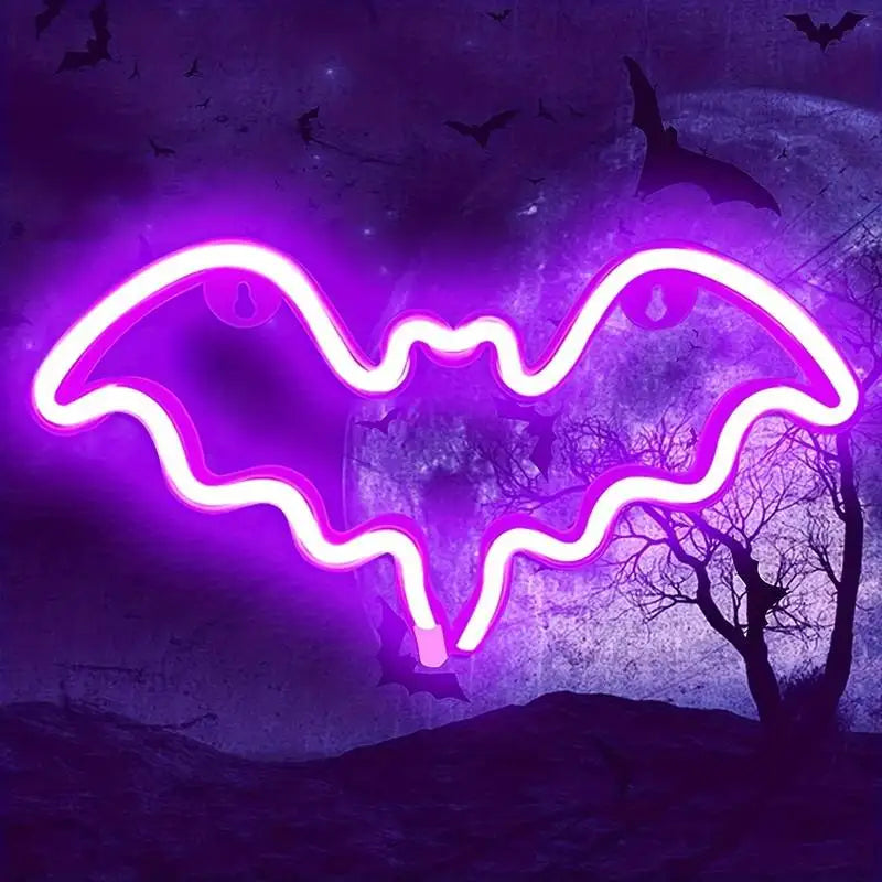 LED Bat & Moon Neon Halloween Light – 30cm