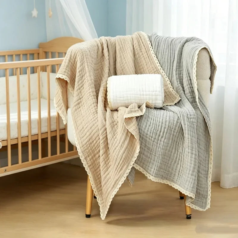 6-Layer Cotton Muslin Baby Blanket & Bath Towel – 110cm – dark green