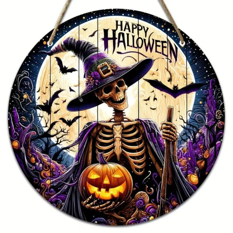 Round Wooden Halloween Sign – 20cm, 2 Designs