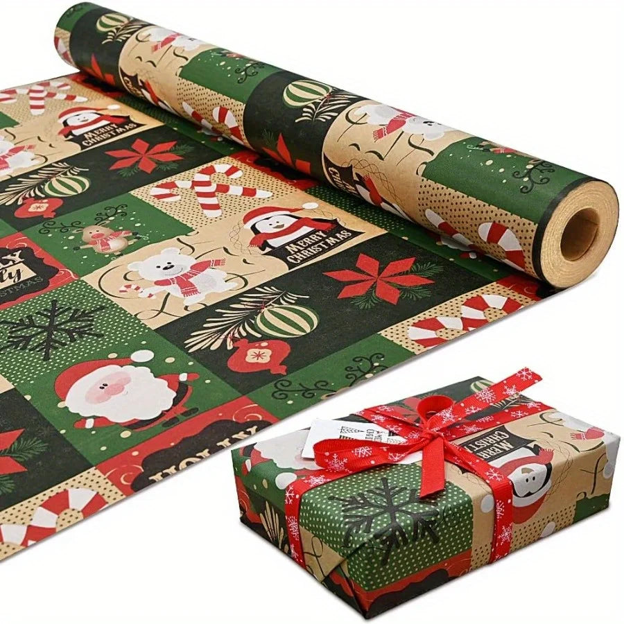 Festive Kraft Christmas Wrapping Paper Roll - LOWZY