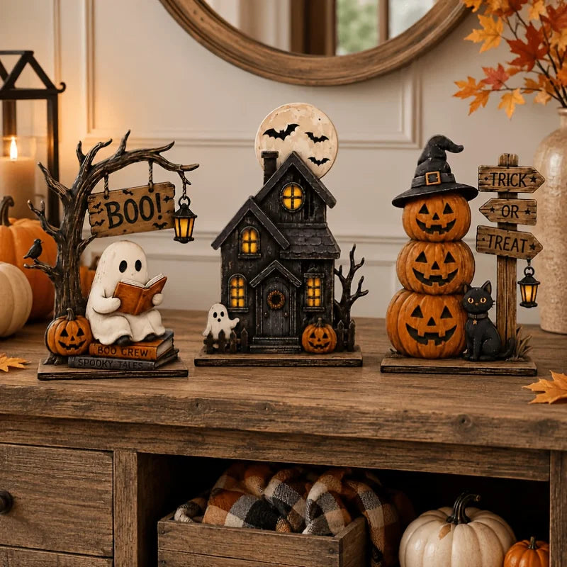 Vintage Halloween Wooden Block Decorations – 3 or 6 Pack
