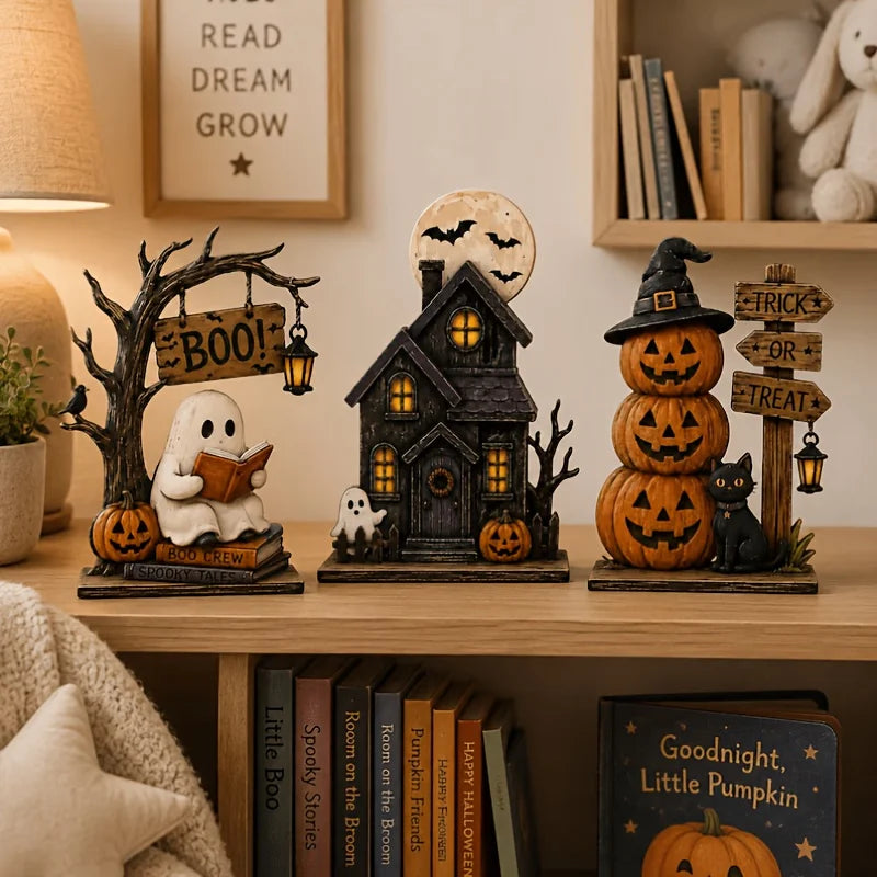 Vintage Halloween Wooden Block Decorations – 3 or 6 Pack