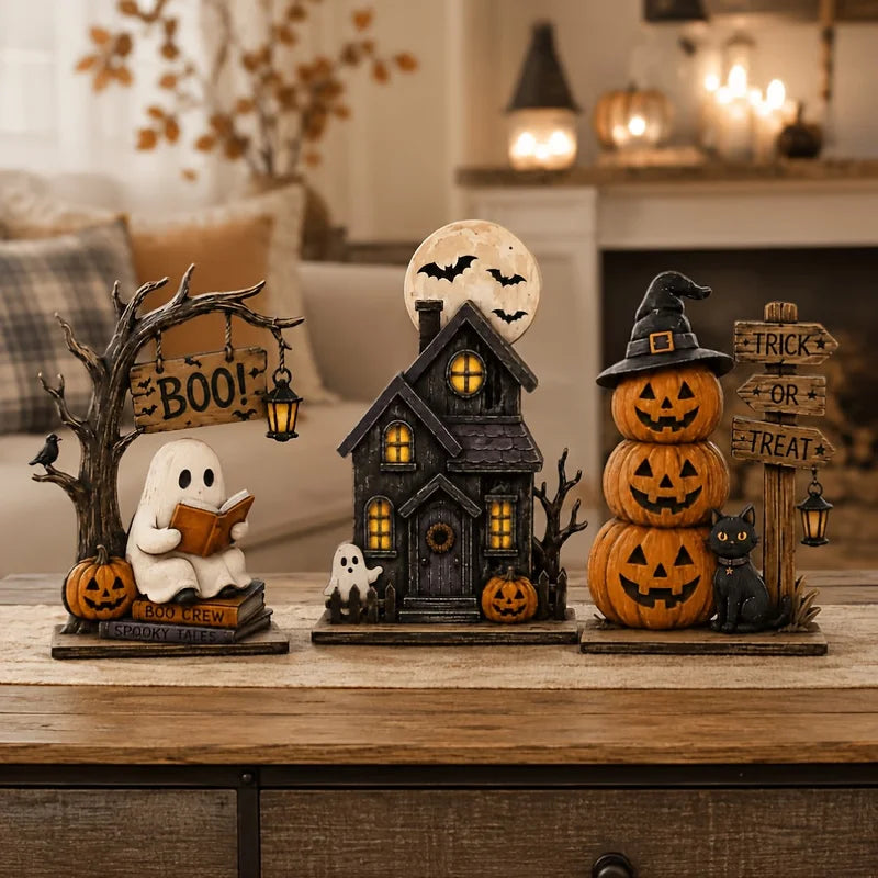 Vintage Halloween Wooden Block Decorations – 3 or 6 Pack