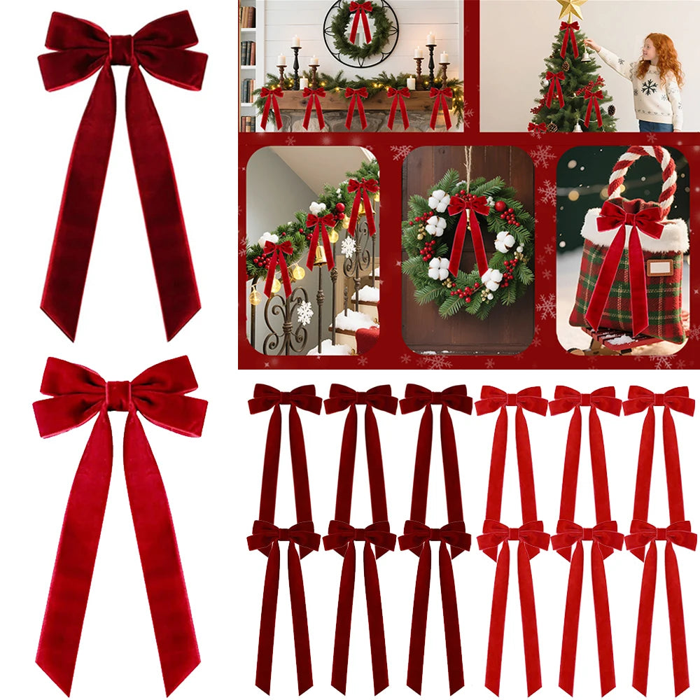 Velvet Christmas Bows – 6, 12 or 20 Pack - Red Velvet - LOWZY