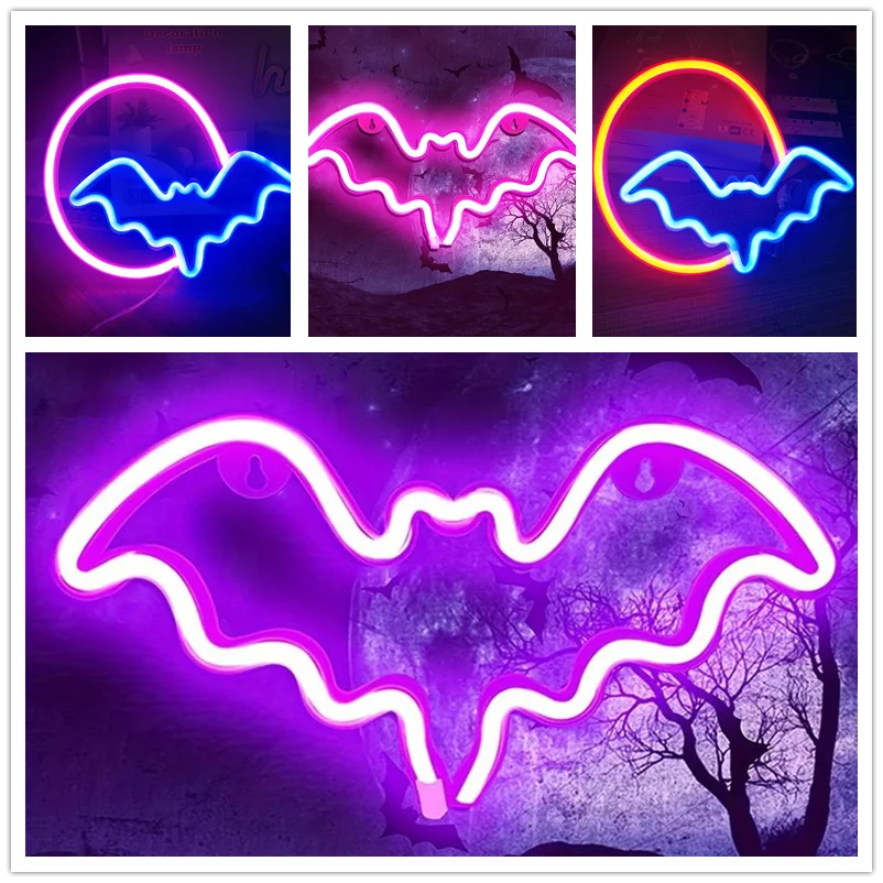 LED Bat & Moon Neon Halloween Light – 30cm – bat purple