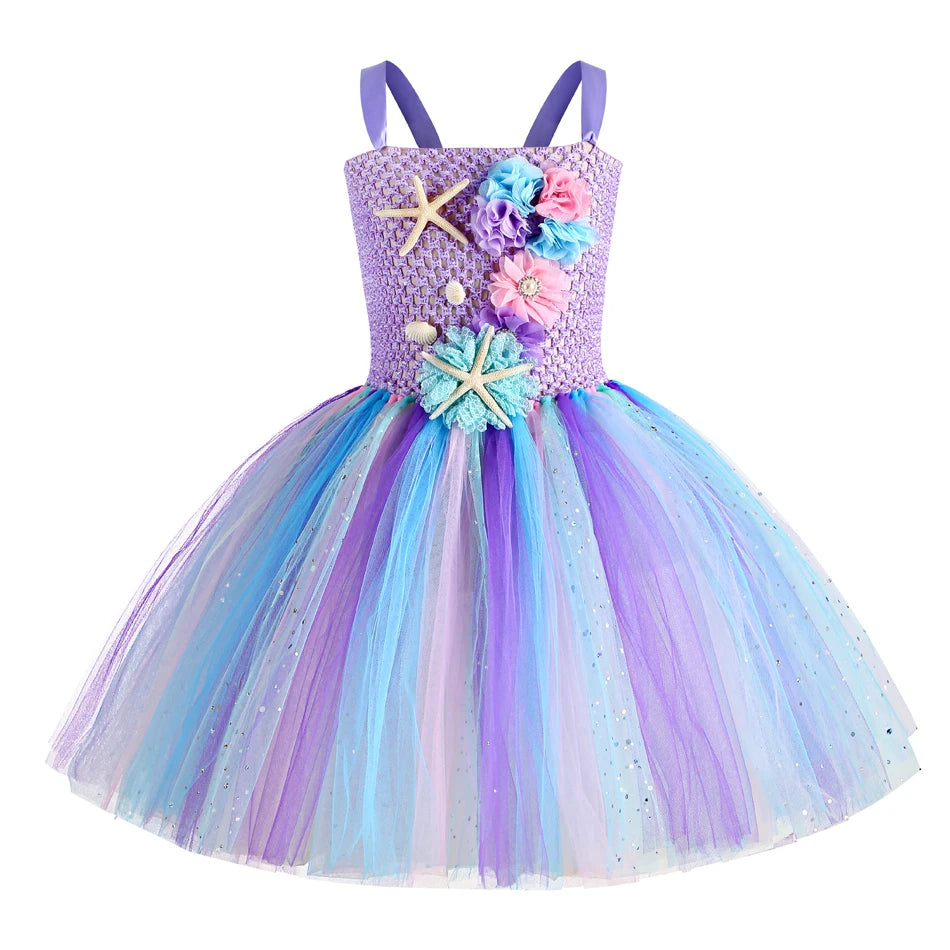 Girls' Mermaid Tutu Dress with Flower Headband