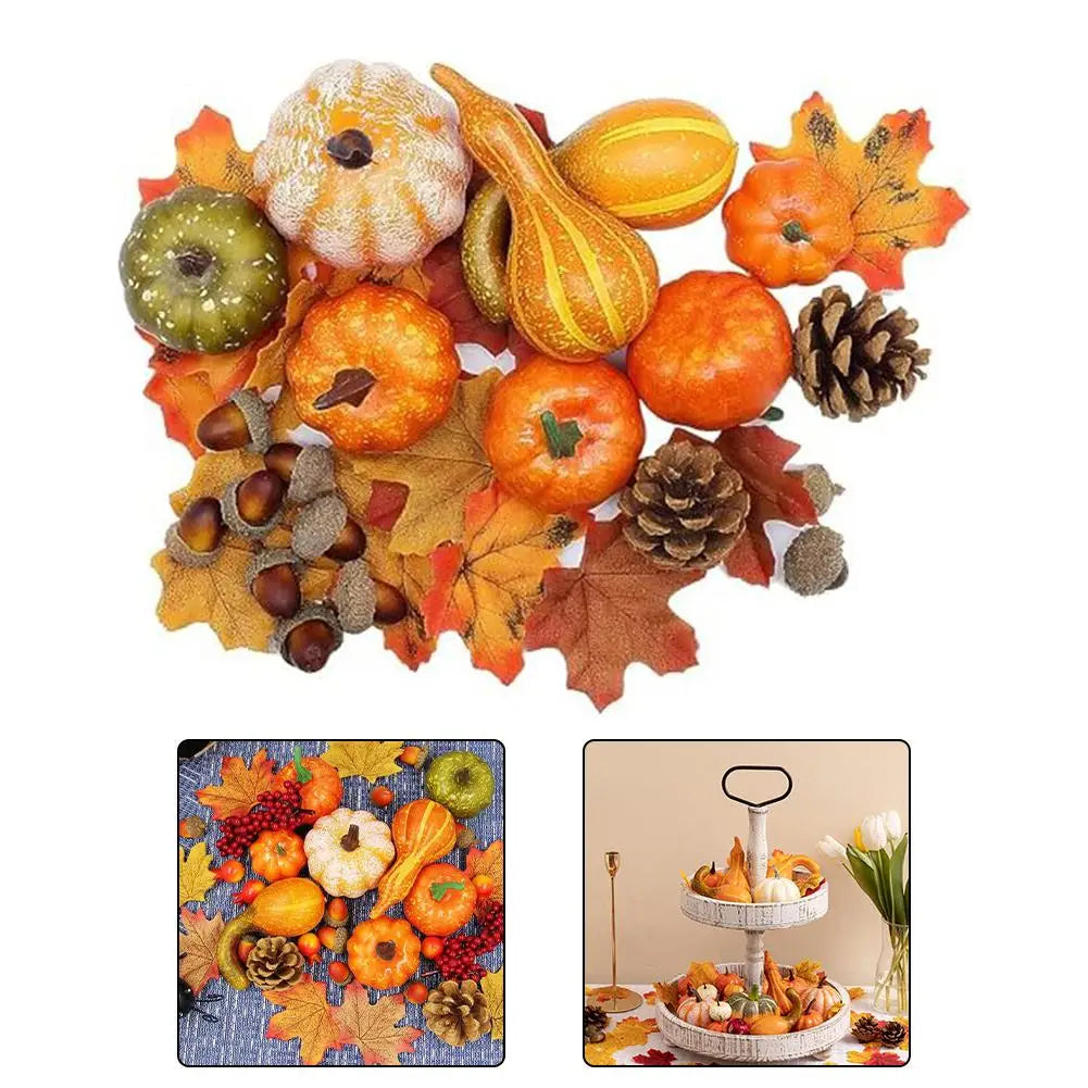 fifty piece autumn harvest decoration set with pumpkins and leaves