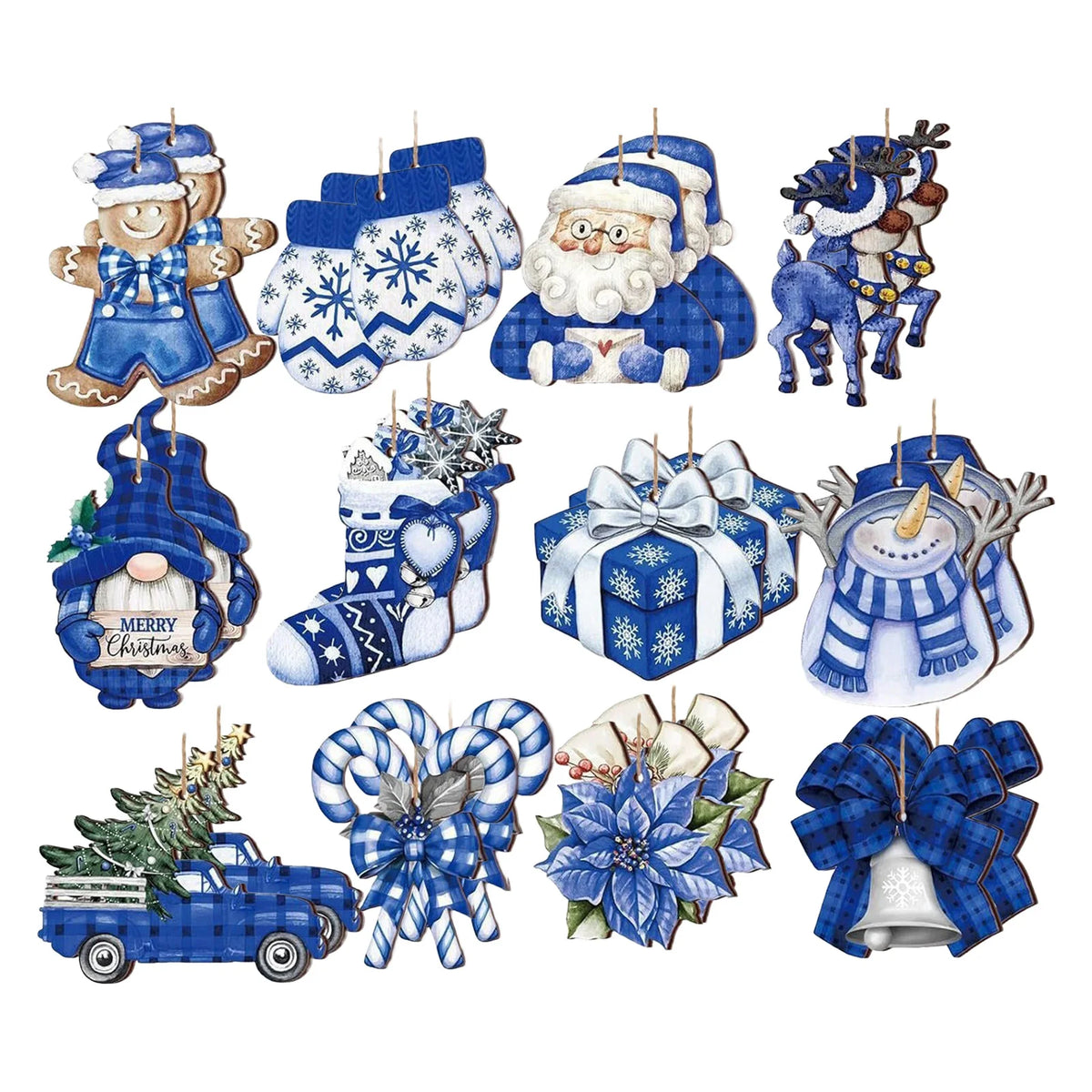 Blue Wooden Christmas Ornament Set – 12, 24 or 36 Pack - view 8 - LOWZY
