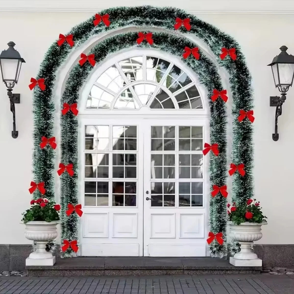 Green Christmas Garland with Bows & Baubles - LOWZY