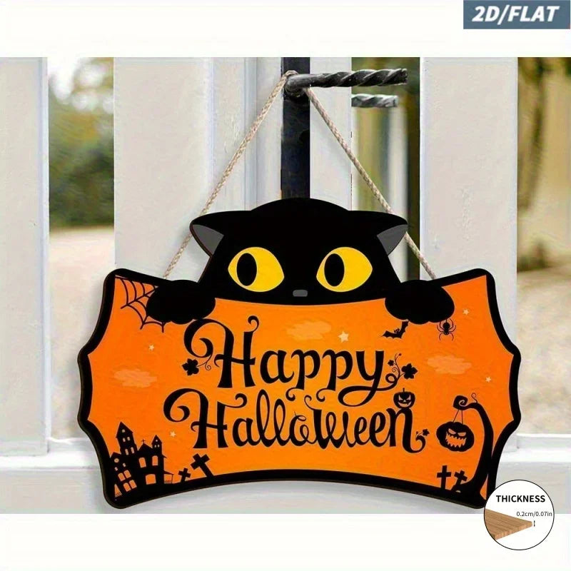 Wooden Halloween Bat Hanging Sign – 15 × 10cm
