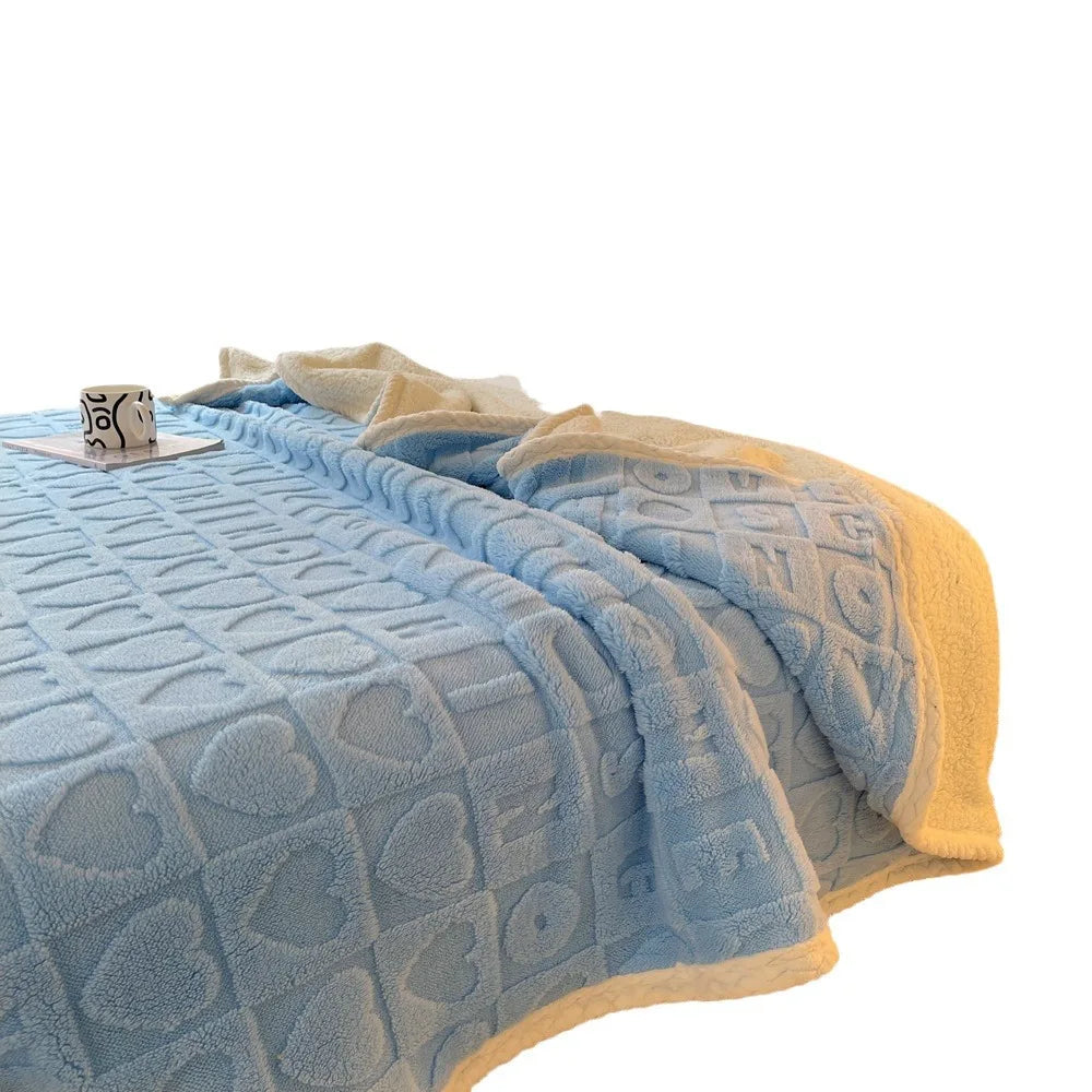 Double-Sided Sherpa Fleece Blanket – 4 Sizes – Blue / 200x230cm