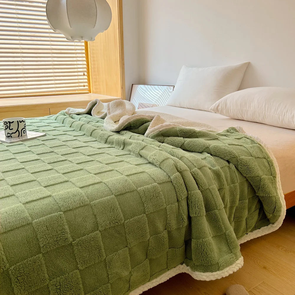 Double-Sided Sherpa Fleece Blanket – 4 Sizes – Green / 200x230cm