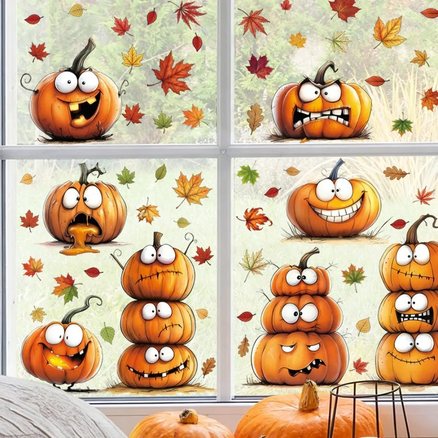 6-Piece Autumn Window Cling Set – Pumpkins & Maple Leaves