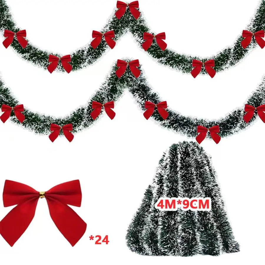 Green Christmas Garland with Bows & Baubles - LOWZY