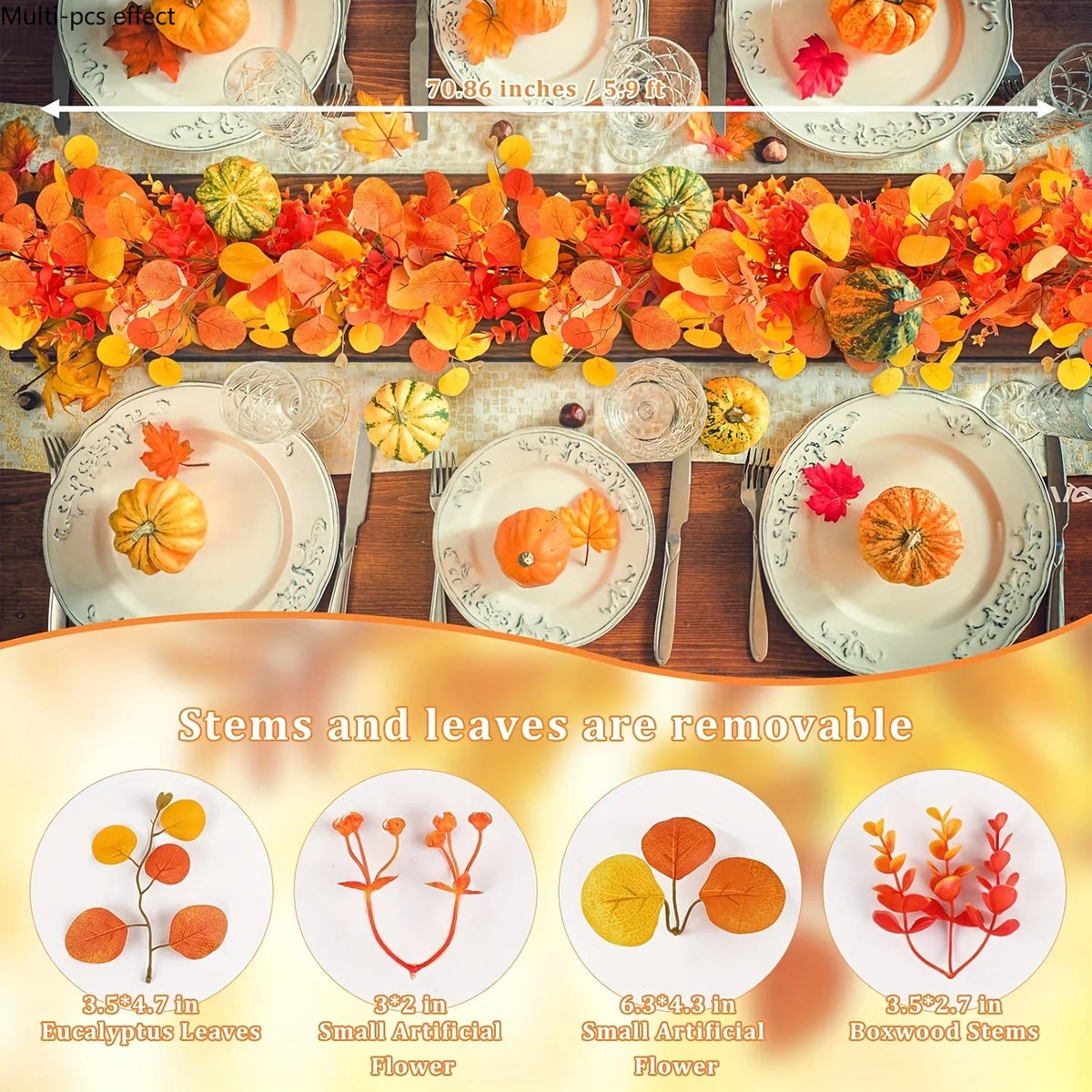 orange autumn eucalyptus and maple leaf hanging garland