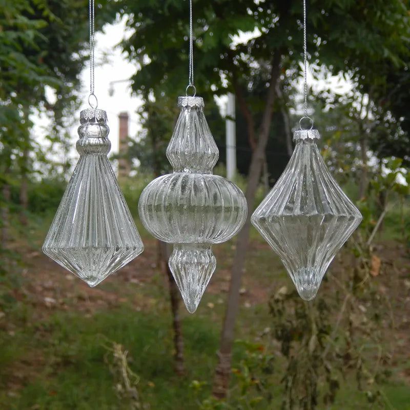 Ribbed Glass Christmas Drop Ornament - 21 - LOWZY
