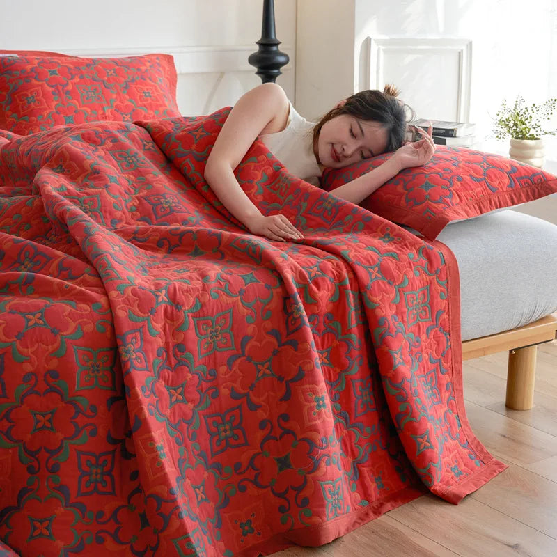 Vintage Cotton Jacquard Blanket & Pillow Towel Options – Clusters of flower / 230x250cm Blanket