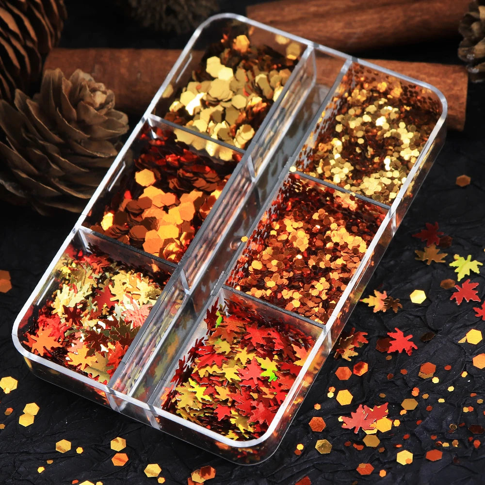 autumn maple leaf nail art glitter sequins