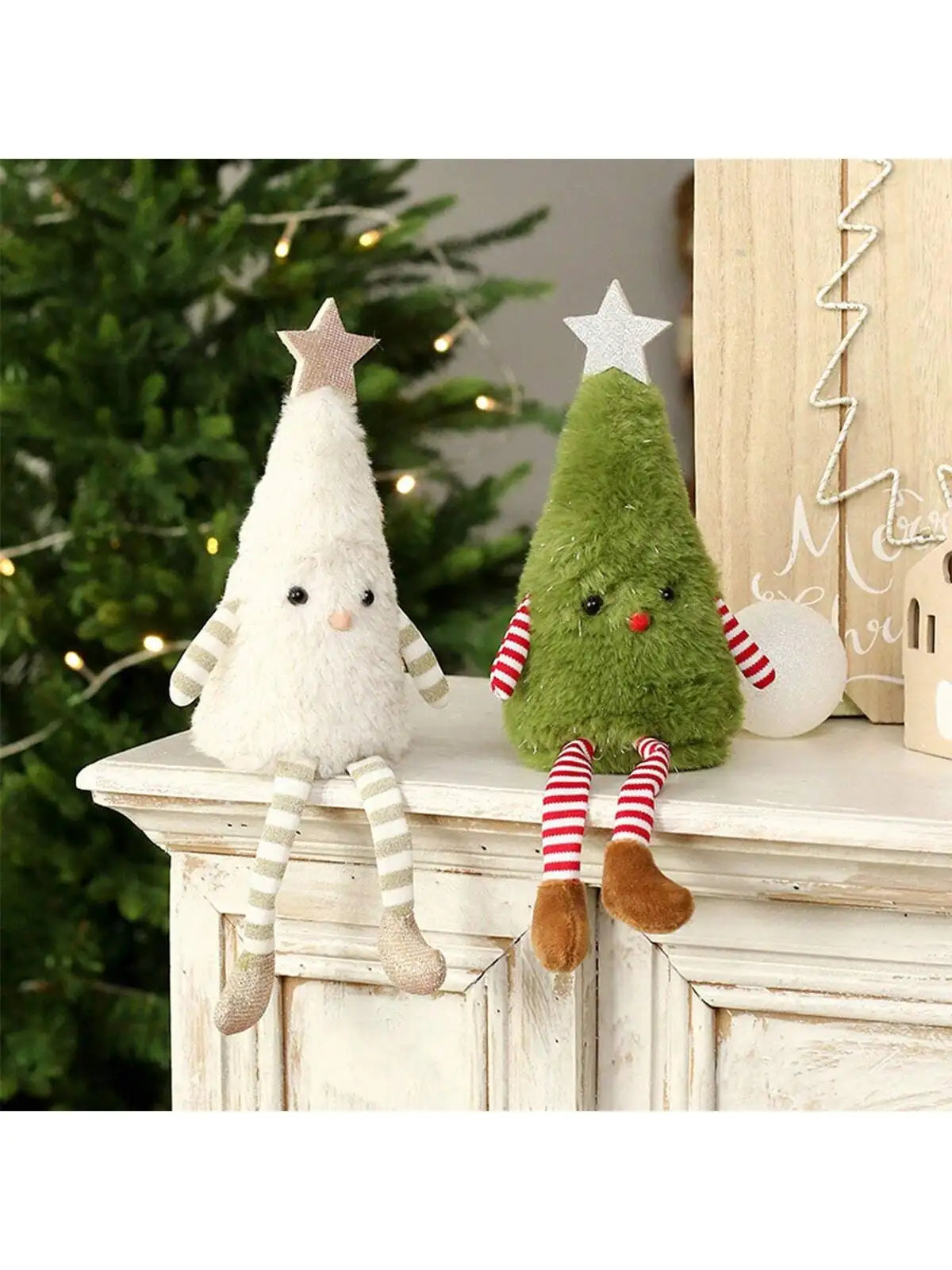 Plush Christmas Tree Doll – White or Green Festive Décor
