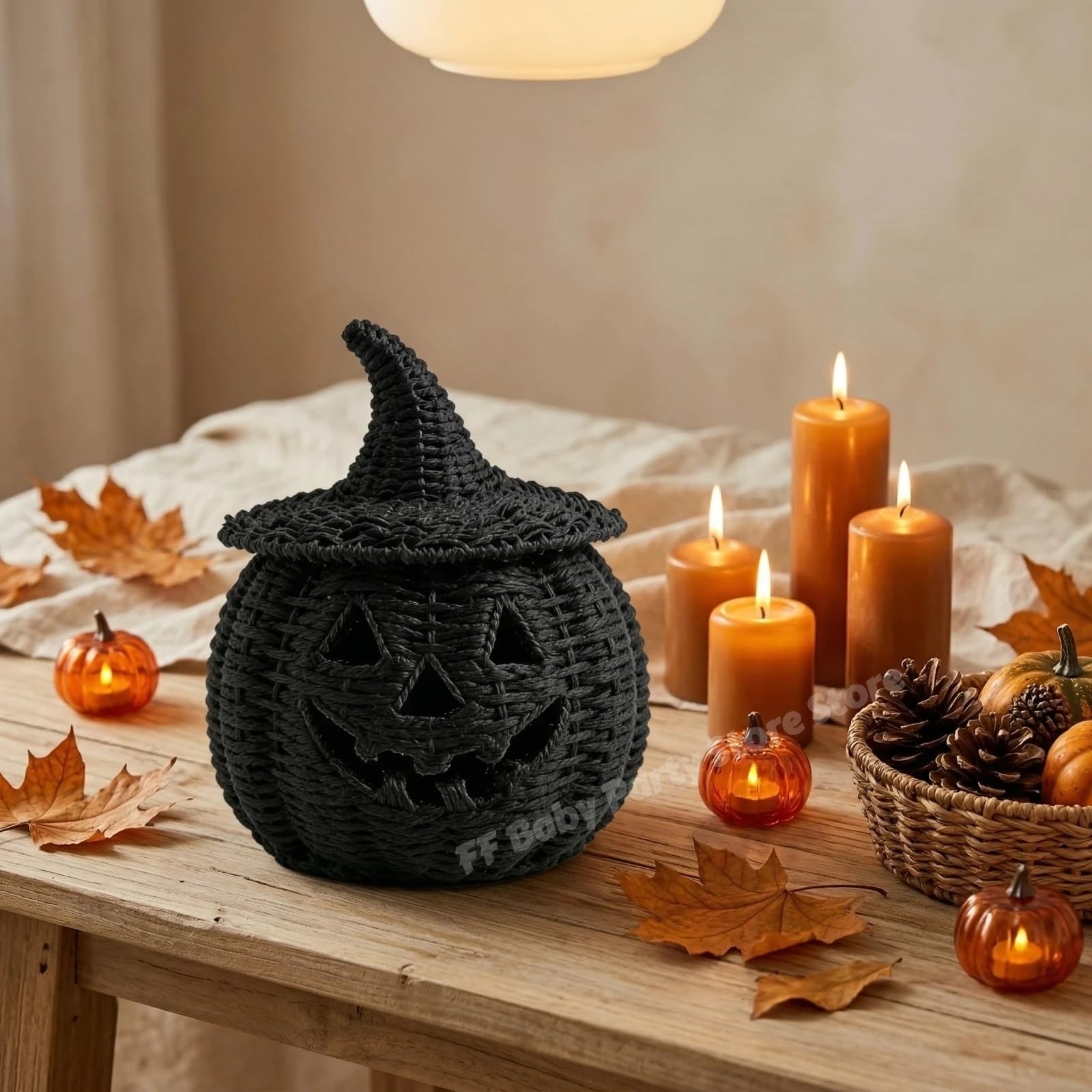 Halloween Pumpkin Lantern & Witch Hat Décor – 6 Designs – B