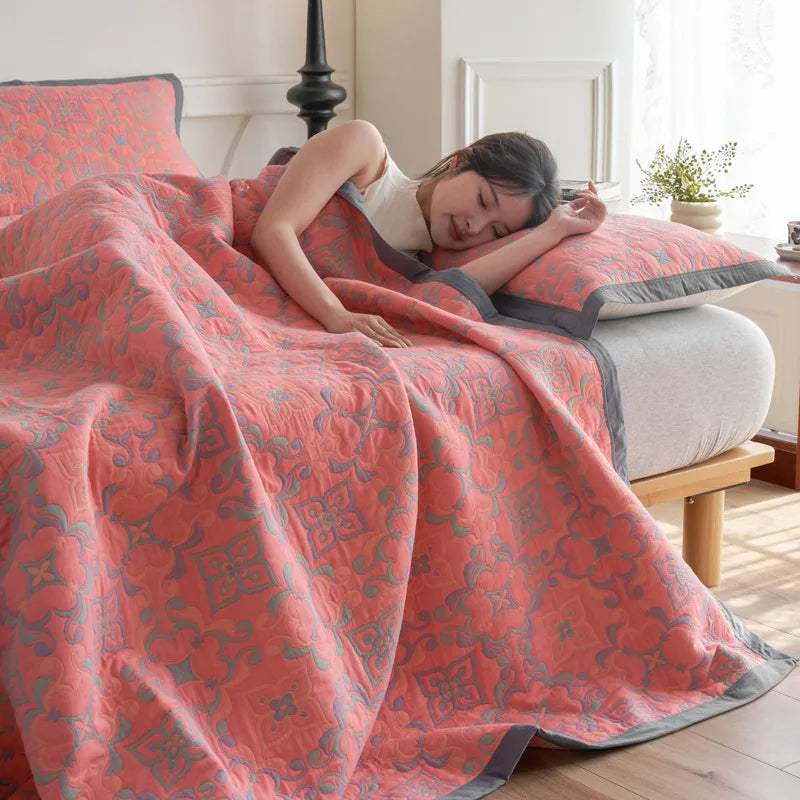 Vintage Cotton Jacquard Blanket & Pillow Towel Options – Sea of flower / 50x80 pillowtowelx2