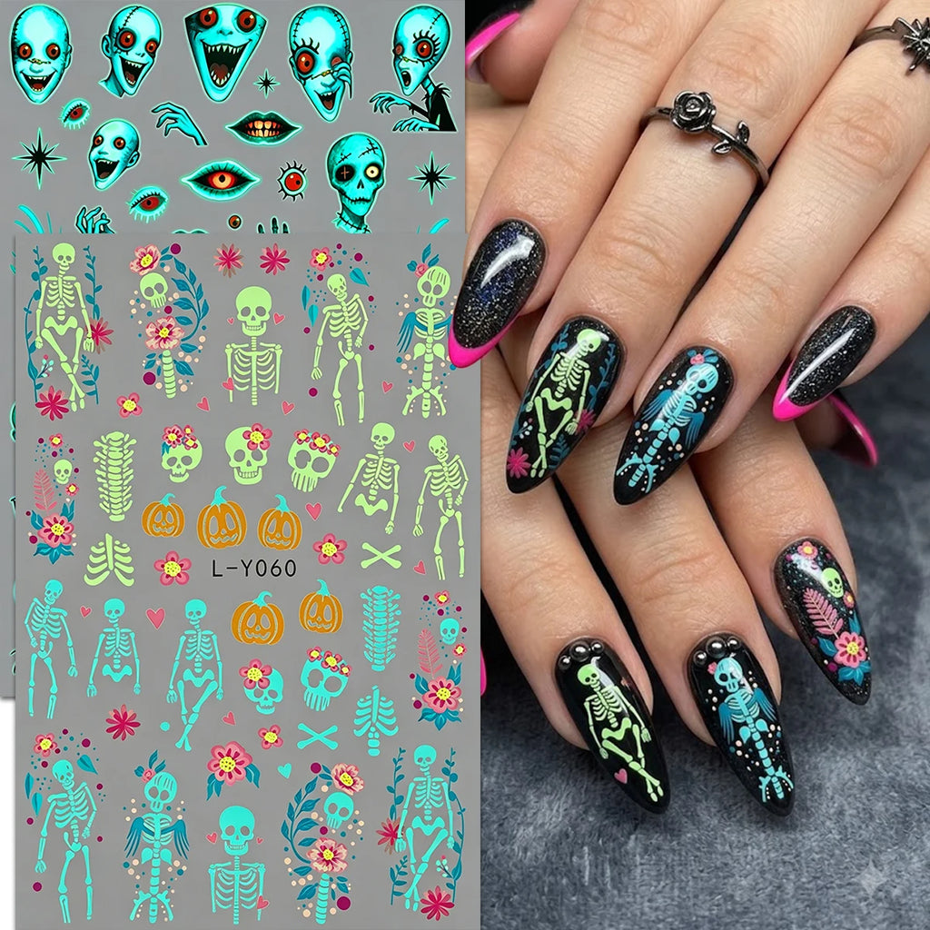 Glow-in-the-Dark Halloween Nail Stickers – WHITE