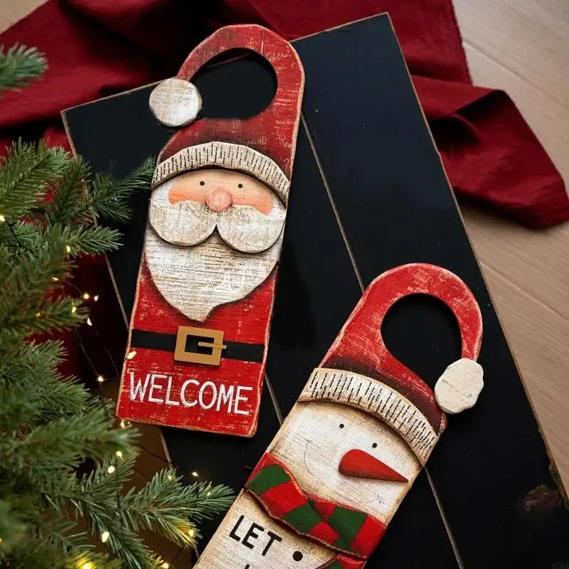 Wooden Christmas Door Hanging Plaque - LOWZY