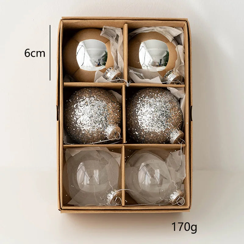 6cm Glass Christmas Baubles – 6 Pack - Color 8 (6pcs) - LOWZY