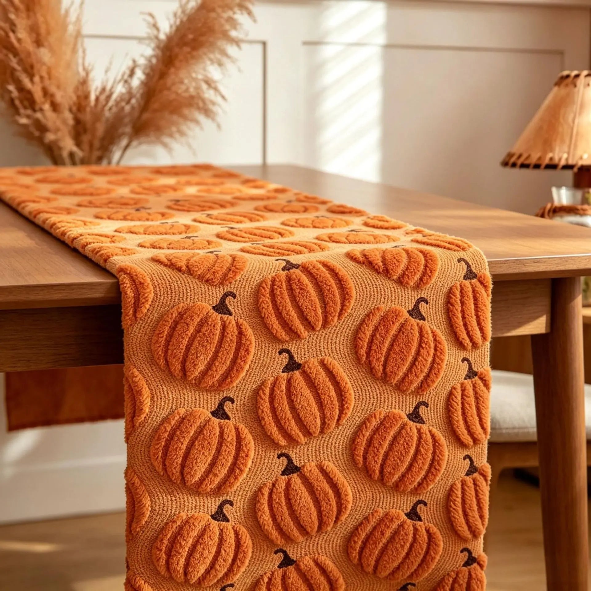 embroidered pumpkin autumn table runner