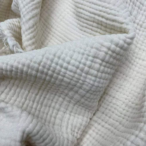 4-Layer Cotton Muslin Throw with Tassels – 2 Sizes – White / 130x170cm