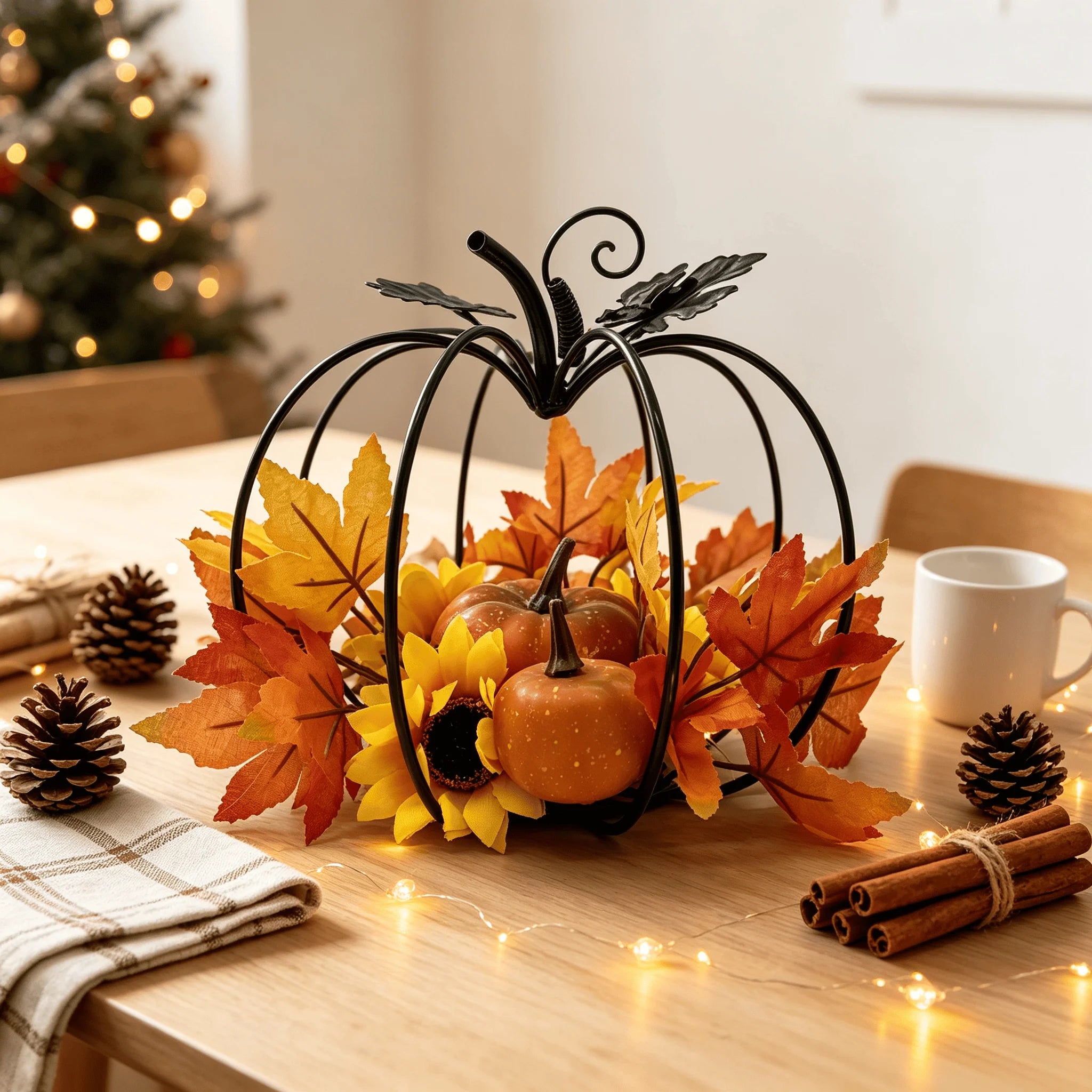 Black Metal Pumpkin Table Decoration – Autumn Harvest