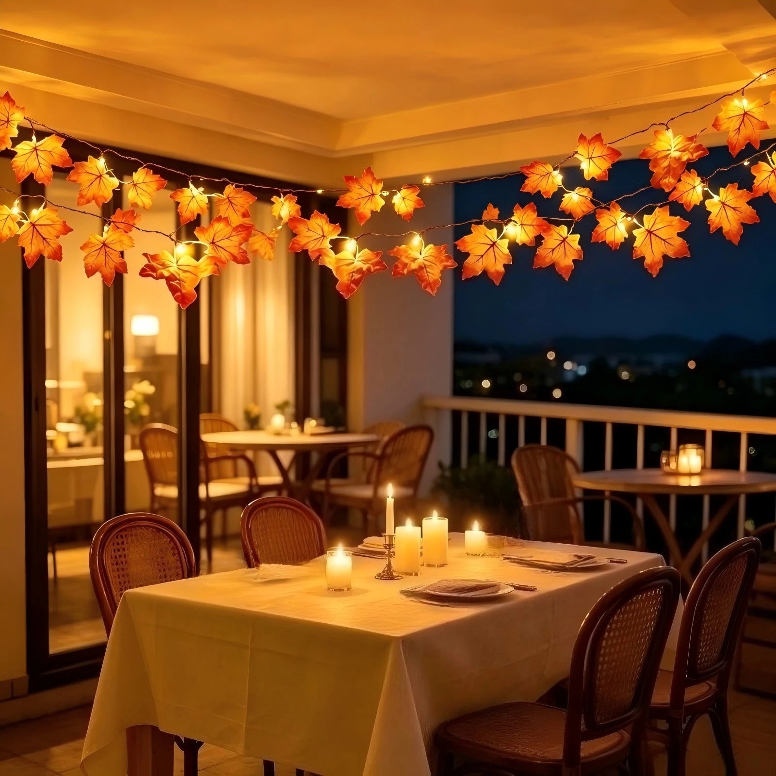 orange maple leaf autumn LED string lights warm white