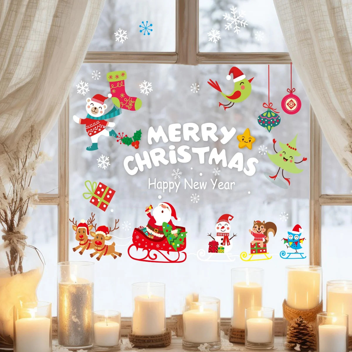Santa Sleigh Christmas Window Stickers - view 3 - LOWZY