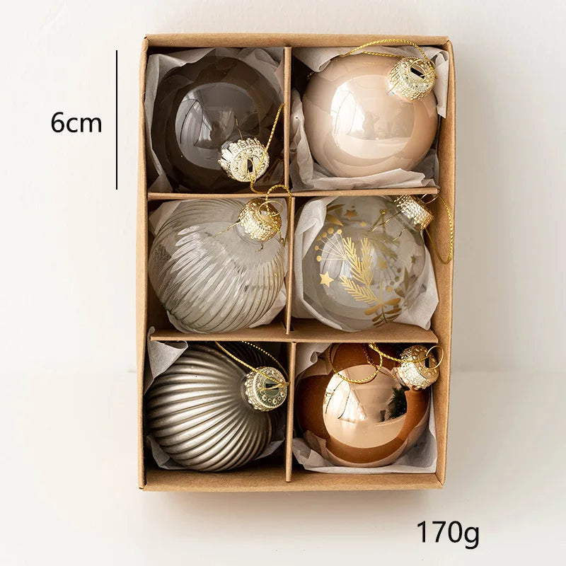 6cm Glass Christmas Baubles – 6 Pack - Color 6 (6pcs) - LOWZY