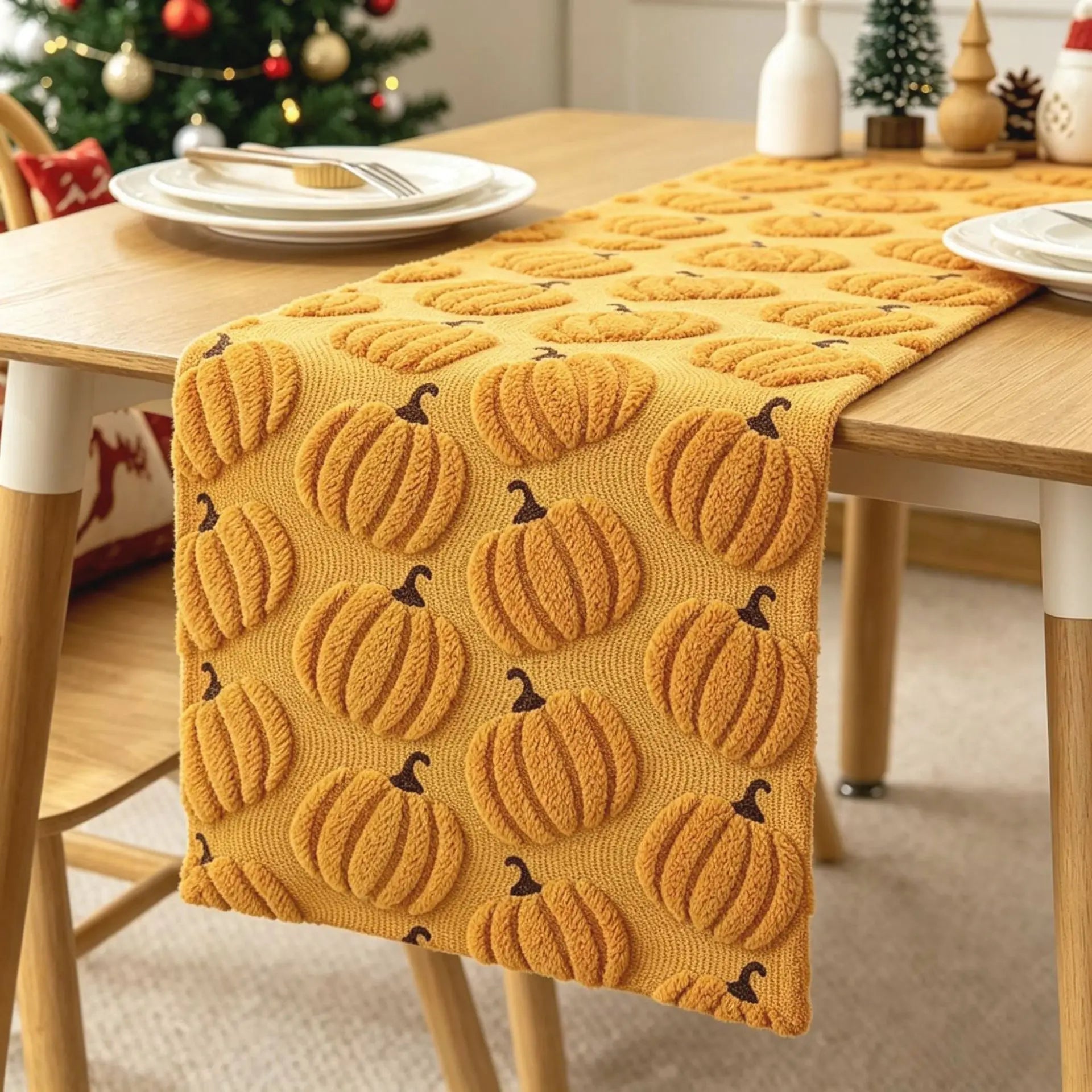 embroidered pumpkin autumn table runner