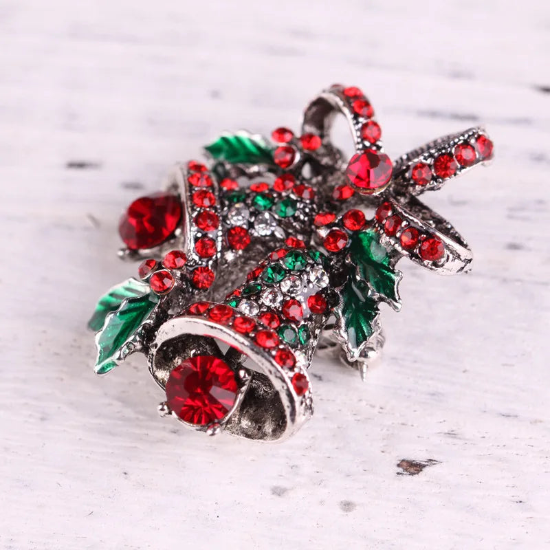 Vintage Christmas Bell & Bow Brooch - Silver - LOWZY