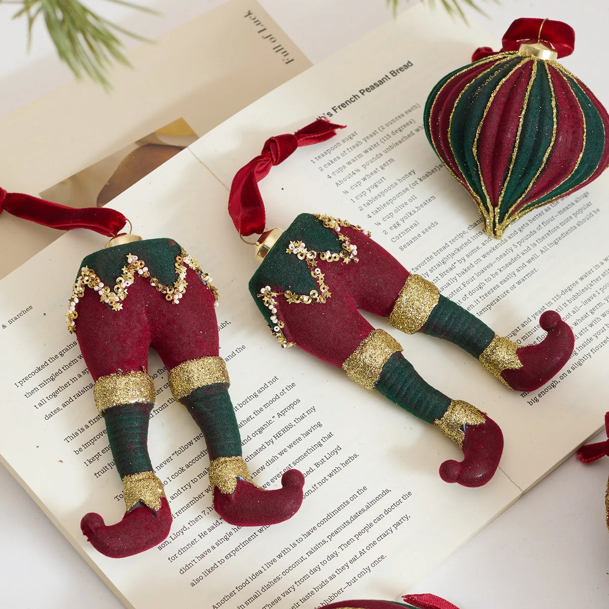 Vintage Plush Christmas Bauble Ornament Set - A - LOWZY