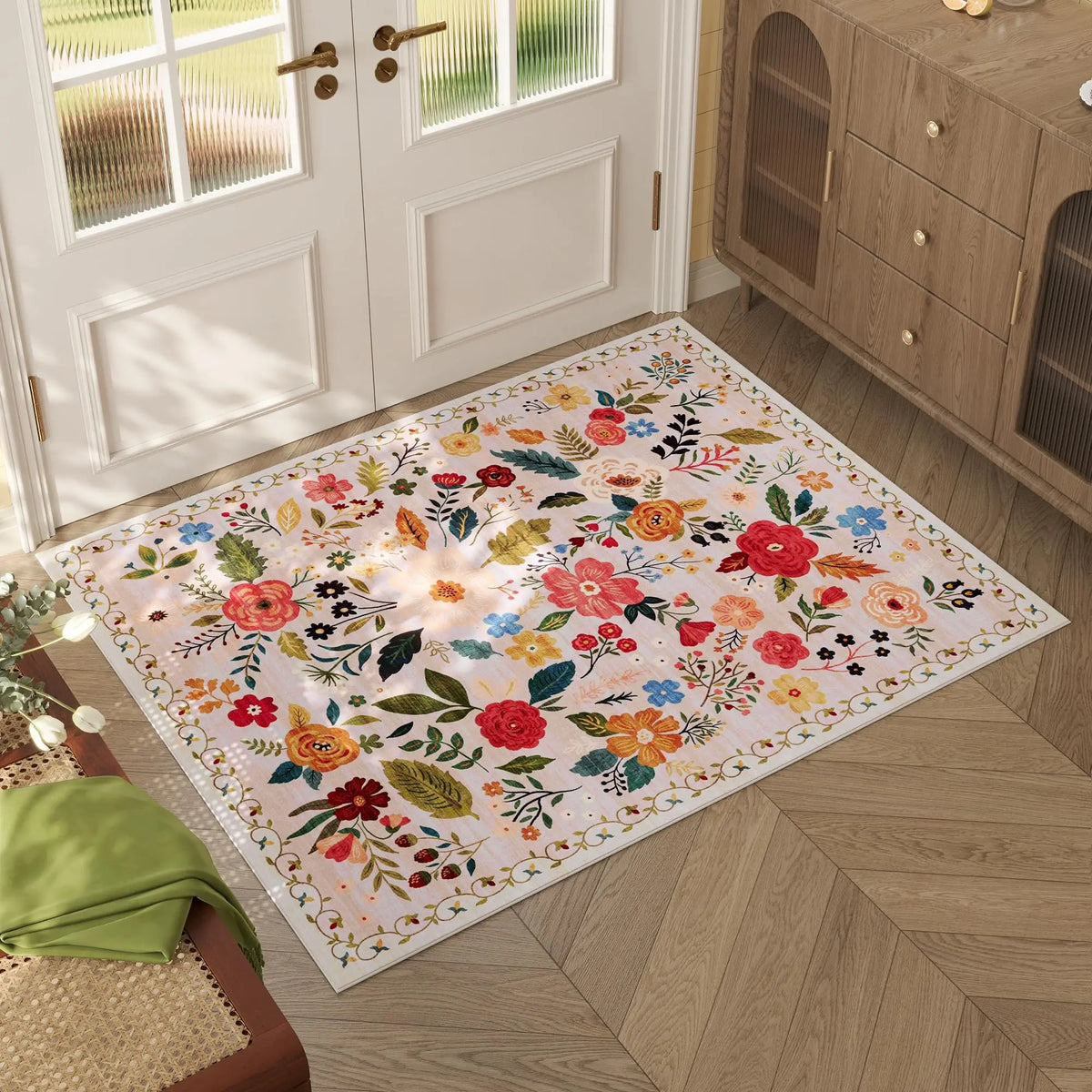 VIKAMA Boho Floral Washable Doormat