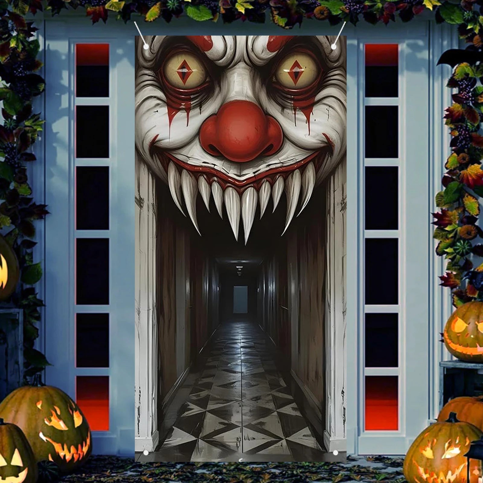 Spooky Halloween Door Cover – Witch & Zombie Scene
