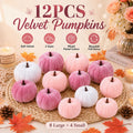 twelve piece pink faux velvet autumn pumpkin decoration set
