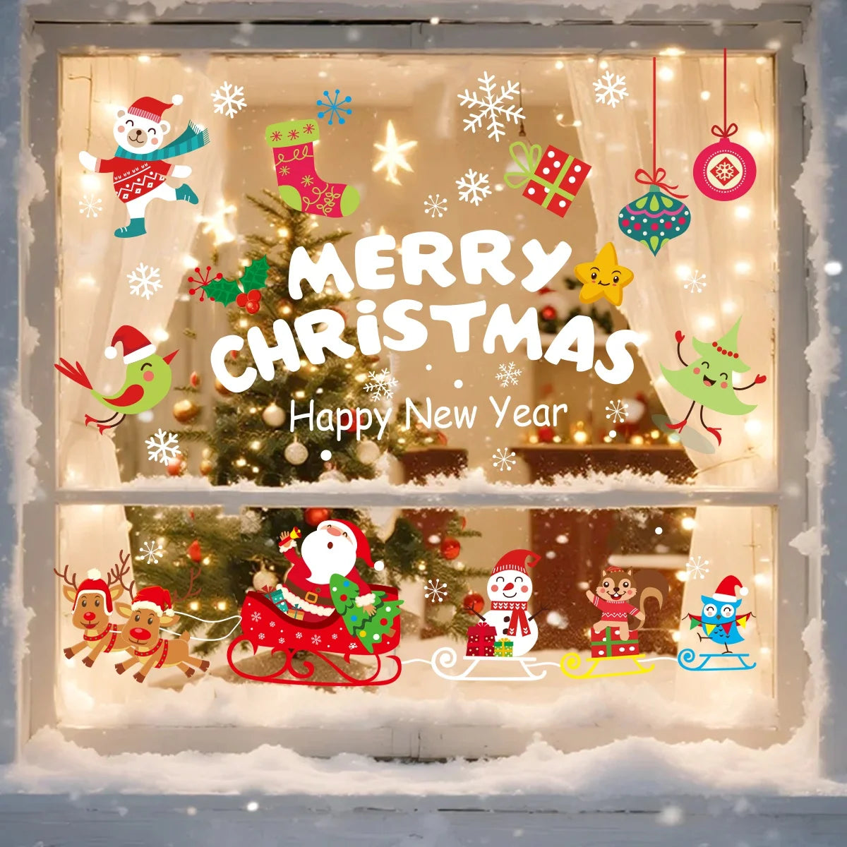 Santa Sleigh Christmas Window Stickers - 04 - LOWZY