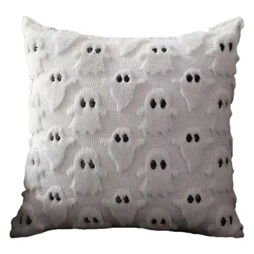 Halloween Plush Cushion Cover – Ghost, Pumpkin & Bat 45cm