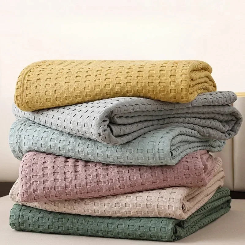 Pure Cotton Waffle-Weave Summer Blanket – 150 × 200cm – khaki / 150x200cm