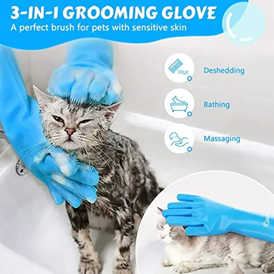 Silicone Pet Bathing & Grooming Gloves