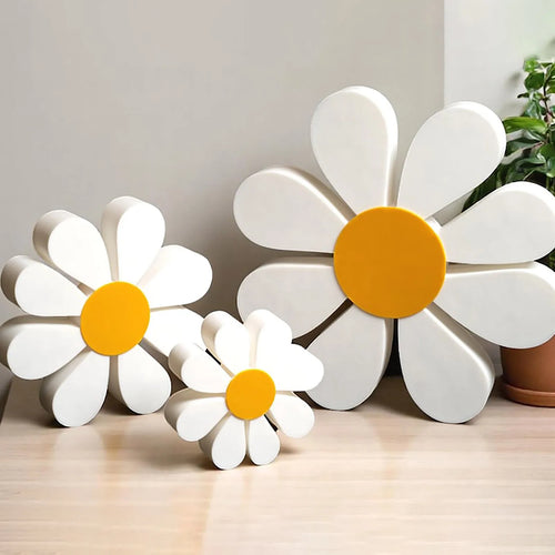 3-Piece Wooden Daisy Decoration – Vintage Floral Décor